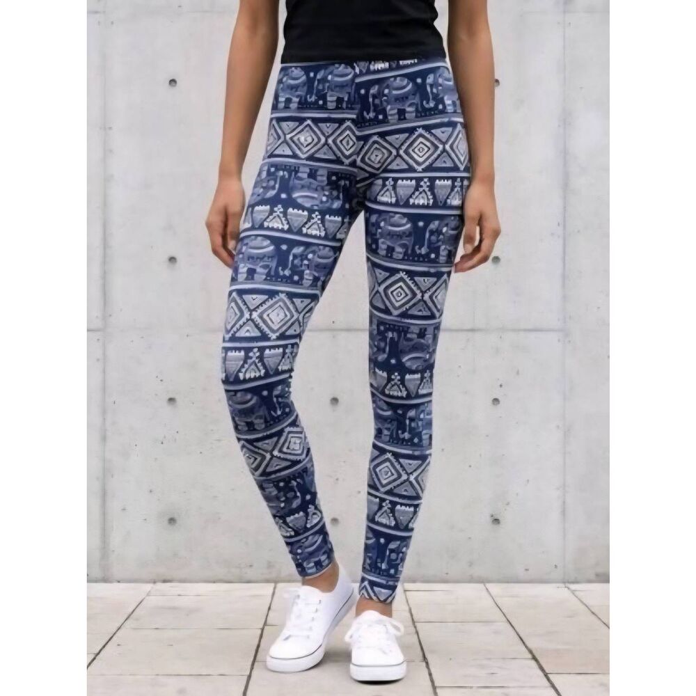 💜Blue & White Elephant Print Legging Pants Large/XLarge